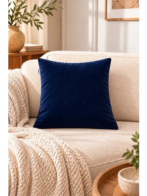 Modamina Kadife Dokulu Düz Renk Kırlent Kılıfı 42X42 cm 1 Adet Lacivert