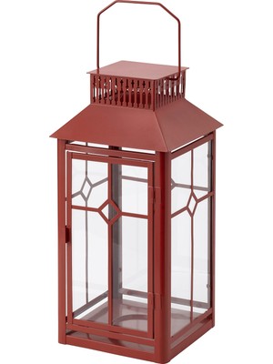 IKEA Kırmızı Metal ve Cam Fener Mumluk 22X22X44 cm
