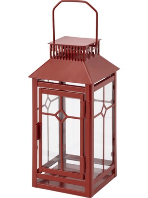 IKEA Kırmızı Metal ve Cam Fener Mumluk 11X11X22 cm