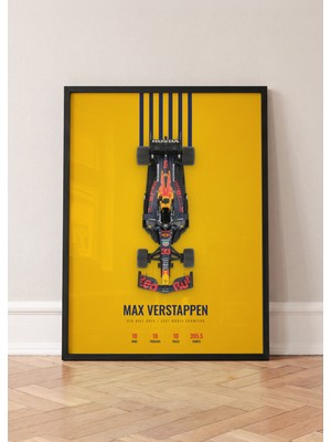 Pena Tablo Max Verstappen Red Bull RB16 Sarı Tasarım Siyah Çerçeveli Tablo - Formula 1 Tablo