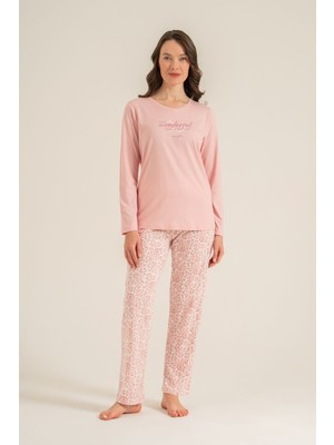 Most Wonderful Time Of The Year Kadın Pembe Uzun Kol Pijama Takım PC9269-S-V2