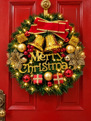 Toha Yılbaşı Kapı Süsü Çelengi – 35 cm LED Işıklı Merry Christmas Yazılı Noel Kapı Süsü ve Yılbaşı Dekorasyonu ✨