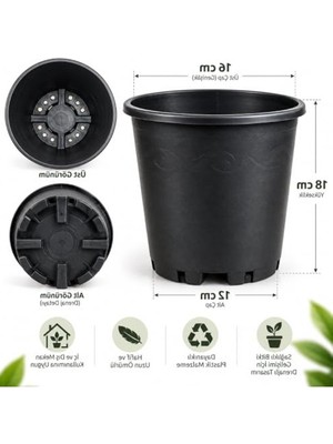 Şanal 3l Üretim Saksısı, 16 cm Çapında Plastik Yetiştirme Kabı