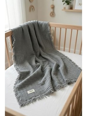 Şanal Hamur 4 Katlı Müslin Bebek PIKESI%100 Pamuk 85X100 cm Yenidoğan Bebek Arabası Puset Örtüsü Battaniye Gri