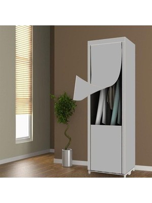 Şanal Gri Çelik Profilli Slim Fit Bez Dolap, Modern Tasarım ile