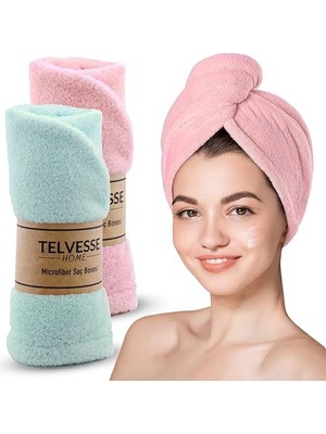 Şanal Telvesse Mikrofiber Saç Havlusu Süper Emici Hızlı Kuruyan Türban Saç Havlusu Şapkası – Uzun Kıvırcık Kalın Saçlar Için Duş Saç Kurutma Havlusu, Plaj Havuz Banyo Kullanım (2li Pembe + Turkuaz)