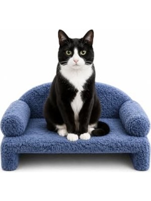 Şanal Lacivert Peluş Kedi Koltuğu, Yatak 45X33X25 cm