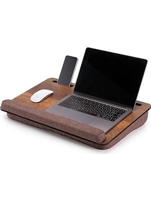 Şanal Minderli Laptop Sehpası, Ceviz Renkli Ahşap Tasarım