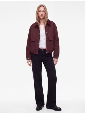 Koton Uzun Kollu Klasik Yaka Cepli Çıtçıt Düğmeli Fermuarlı Crop Gabardin Ceket