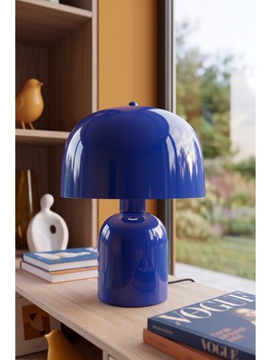 Marrien Milan Abajur Lacivert Metal Gövdeli - 25 cm - Oturma Odası & Yatak Odası & Salon Aydınlatma