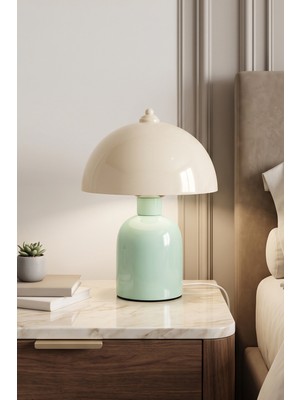Marrien Luna Duo Mantar Abajur  Krem Başlıklı Mint Gövdeli - 25 cm - Yatak Odası & Salon Aydınlatma