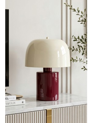 Marrien Marsell Duo Abajur Krem Başlıklı Bordo Metal Gövdeli - 25 cm - Yatak Odası & Salon Aydınlatma