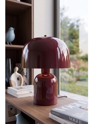 Marrien Milan Abajur Bordo Metal Gövdeli - 25 cm - Oturma Odası & Yatak Odası & Salon Aydınlatma