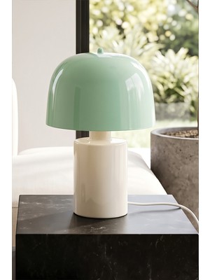 Marrien Marsell Duo Abajur Mint Başlıklı Krem Metal Gövdeli - 25 cm - Yatak Odası & Salon Aydınlatma