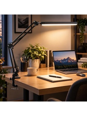 Şanal 80 LED Uzun Kollu Kelepçeli Masa Lambası - 3 Renk 10 Kademe Parlaklık, 360° Ayarlanabilir Başlık, USB Mimar Çalışma Okuma Çizim Lambası Bilgisayar Masası Lambası Akrobatik Lamba          [enerji Sınıf