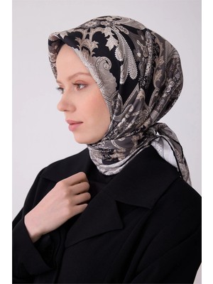 Belli Ipek Eşarp - 4304-06 Siyah Gri Twill