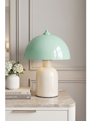 Marrien Luna Duo Mantar Abajur  Mint Başlıklı Krem Gövdeli - 25 cm - Yatak Odası & Salon Aydınlatma