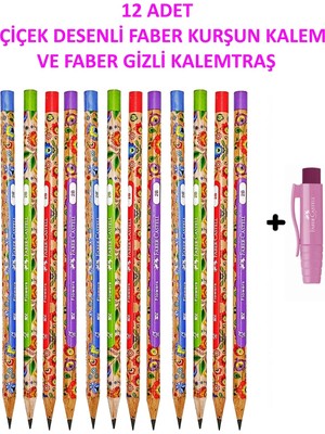 Universal Çiçek Kurşun Kalem 12'li Set ve Gizli Kalemtraş