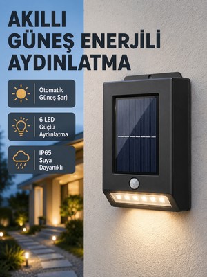 Vavis Solar Güçlü 6 LED Dış Mekan Lambası – Otomatik Aç/kapa Işık Sensörlü Aydınlatma