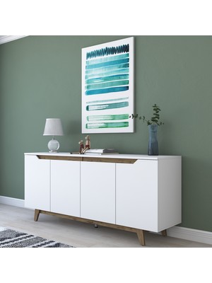 Rani GD102 Modern Tasarımlı Ayaklı Konsol Beyaz - Minyatür Ceviz 180 cm Genişlik 45 cm Derinlik