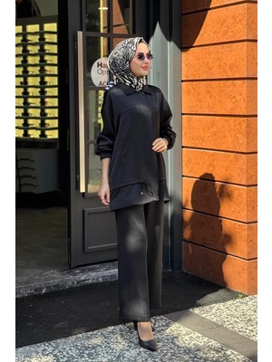 Wennora Puantiyeli Pantolonlu Takım 02106 Siyah