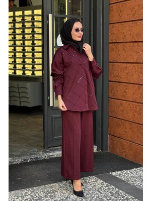 Clande Pantolonlu Takım 2602-3038T Mürdüm