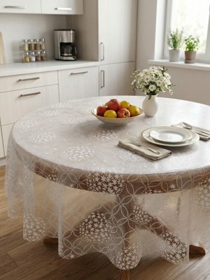 Elegancev Şeffaf Desenli Yuvarlak Masa Örtüsü 135 cm Çap - Byzhlka