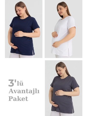 Terrien Özel Üretim Yumuşak Avantaj Pratik Pamuklu Kısa Kollu Hamile Tişört 3'lü Paket