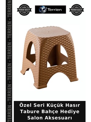 Terrien Özel Seri Küçük Hasır Tabure Bahçe Hediye Salon Aksesuarı