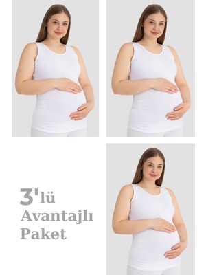 Terrien Rahat Iç Giyim Nefes Alan Hamile Atlet Kalın Askılı Pamuklu Likralı Esnek Beyaz 3'lü Paket