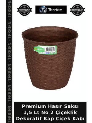 Terrien Premium Hasır Saksı 1,5 Lt No 2 Çiçeklik Dekoratif Kap Çiçek Kabı