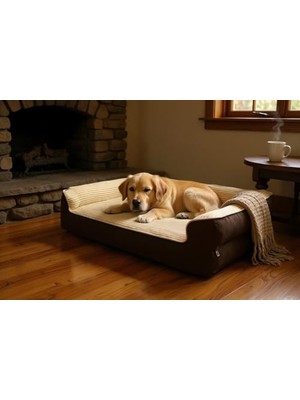 Myg Plus Viscopet Premium Sofa Blok Sungerli Alezli Fermuarlı Yıkanabilir Köpek Yatağı-S-Latte (X-Large)