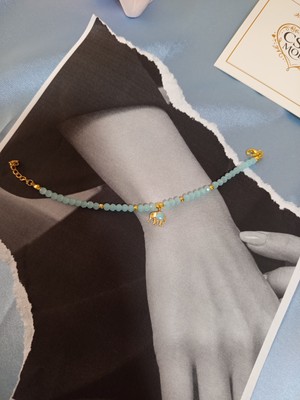 CSAY Moda Mavi Kristal Boncuk ve Yeşil Fil Detaylı Bileklik