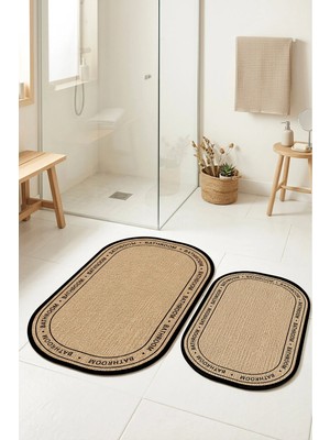 Decomia Home Dijital Kaymaz Yıkanabilir Jüt Görünümlü Modern Banyo Paspası Klozet Takımı