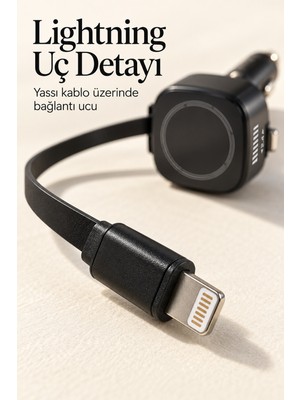 Mestore Makaralı Kablolu Araç Içi Hızlı Şarj Cihazı Type C ve Lightning