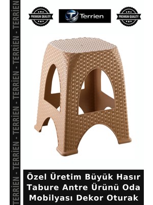 Terrien Özel Üretim Büyük Hasır Tabure Antre Ürünü Oda Mobilyası Dekor Oturak