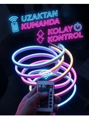 Aparim Rgb Akıllı LED Neon Şerit Işık 3 Metre Uzaktan Kumandalı ve Telefon Kontrollü Renkli Aydınlatma