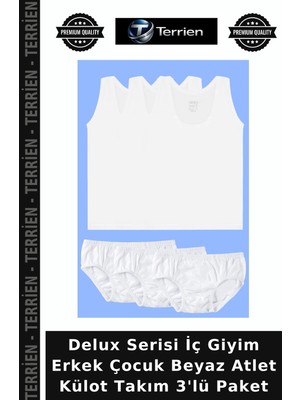 Terrien Delux Serisi Iç Giyim Erkek Çocuk Beyaz Atlet Külot Takım 3'lü Paket