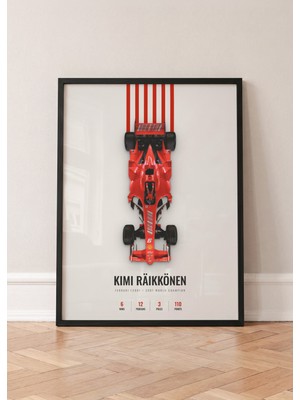 Pena Tablo Kimi Raikkonen Ferrari F2007 Beyaz Tasarım Siyah Çerçeveli Tablo - Formula 1 Tablo