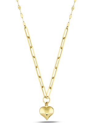 Debora Jewelry 14 Ayar Altın Pullu Ataç Çift Zincir Kalp Kolye