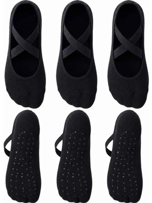Hace Bazaar Kadın Balerin Yoga Pilates Çorabı 3'lü | Kaymaz Taban, Çapraz Bantlı, Spor Hac Umre -Hcb