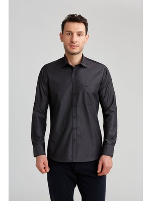 Bisse Antrasit Regular Fit %100 Pamuk Paşa Yaka Apoletli Gömlek GM23K232043_D58