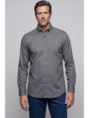 Bisse Gri Regular Fit %100 Pamuk Paşa Yaka Koyu Gömlek GMFLN0122300211_D56