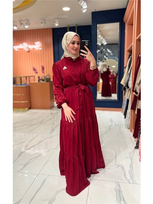 Ipek Krep Lady Elbise Bordo