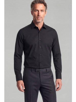 Bisse Siyah Regular Fit Modern Pamuk Cepsiz Klasik Yaka Gömlek GMKLS4KC242058_D99