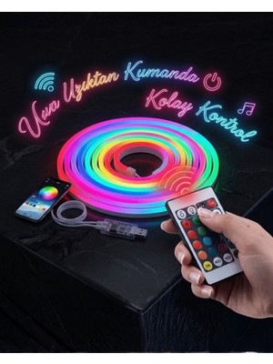 SDT 3 Metre Rgb Akıllı Neon LED Şerit Işık Telefon ve Kumanda Kontrollü Ambiyans Aydınlatma