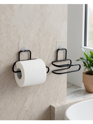 SDT Duvara Yapışkanlı 2'li Siyah Metal Rulo Tutucu Uczzdlynpltwcaskısı-4