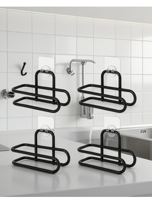 SDT Siyah Metal Wc Kağıtlık Yapışkanlı Duvar Tipi Tuvalet Kağıdı Tutucu Seti 4 Adet