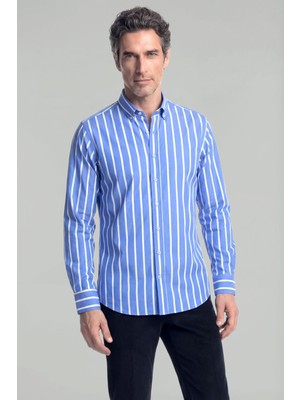 Bisse Mavi Regular Fit %100 Pamuk Uzun Gömlek GMCZG250021_D35