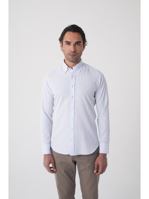 Bisse Mavi Regular Fit %100 Pamuk Uzun Gömlek GMCZG250072_D35